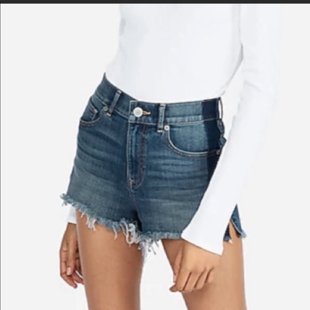 Express High Rise Shortie Denim shorts